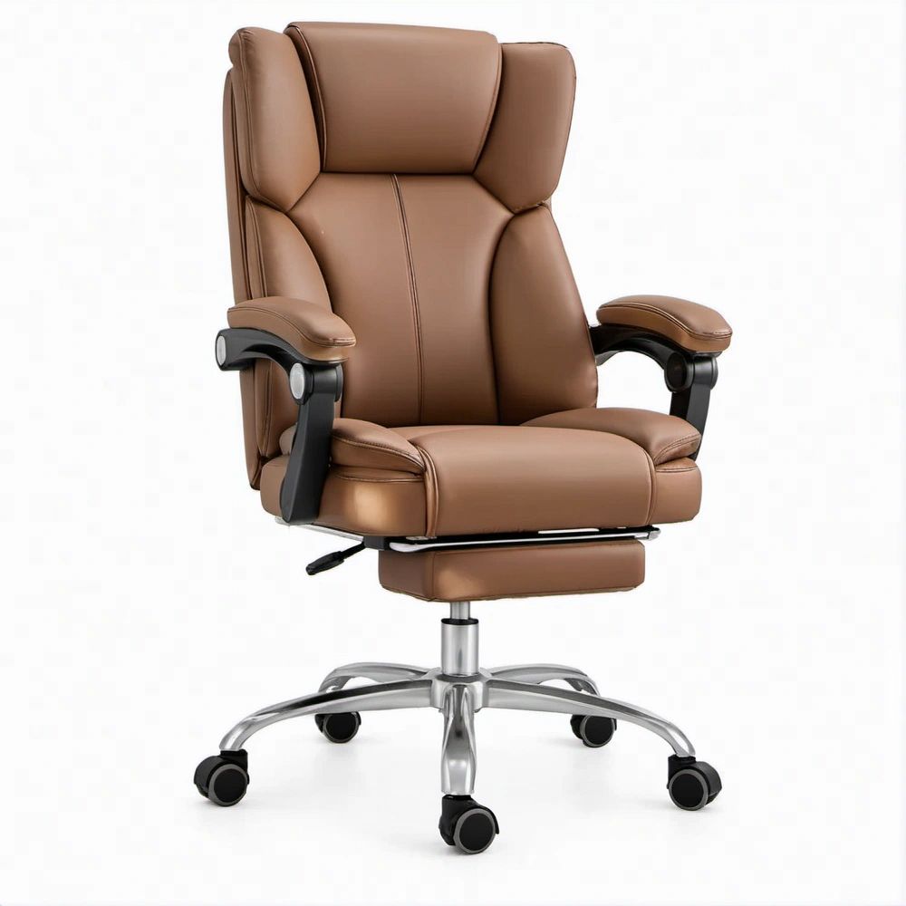 Poltrona direzionale reclinabile marrone in similpelle PU con poggiapiedi estraibile, 68 x 70 x 116-126 cm