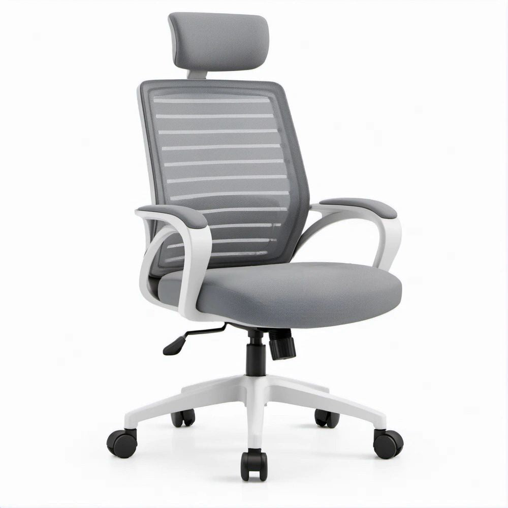 Sedia da ufficio girevole ergonomica grigia in rete con poggiatesta, 64 x 64 x 116-126 cm