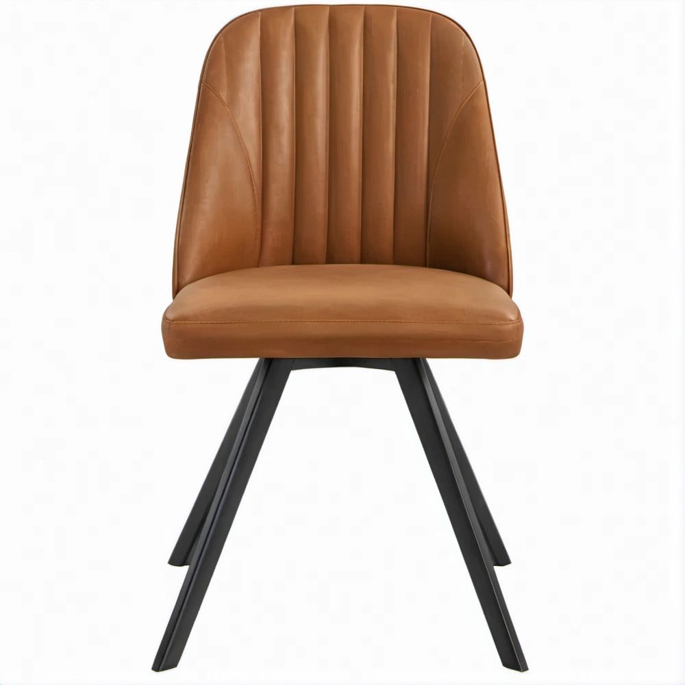 Sedia imbottita marrone in similpelle PU con schienale curvo e gambe nere, 48 x 57 x 86 cm