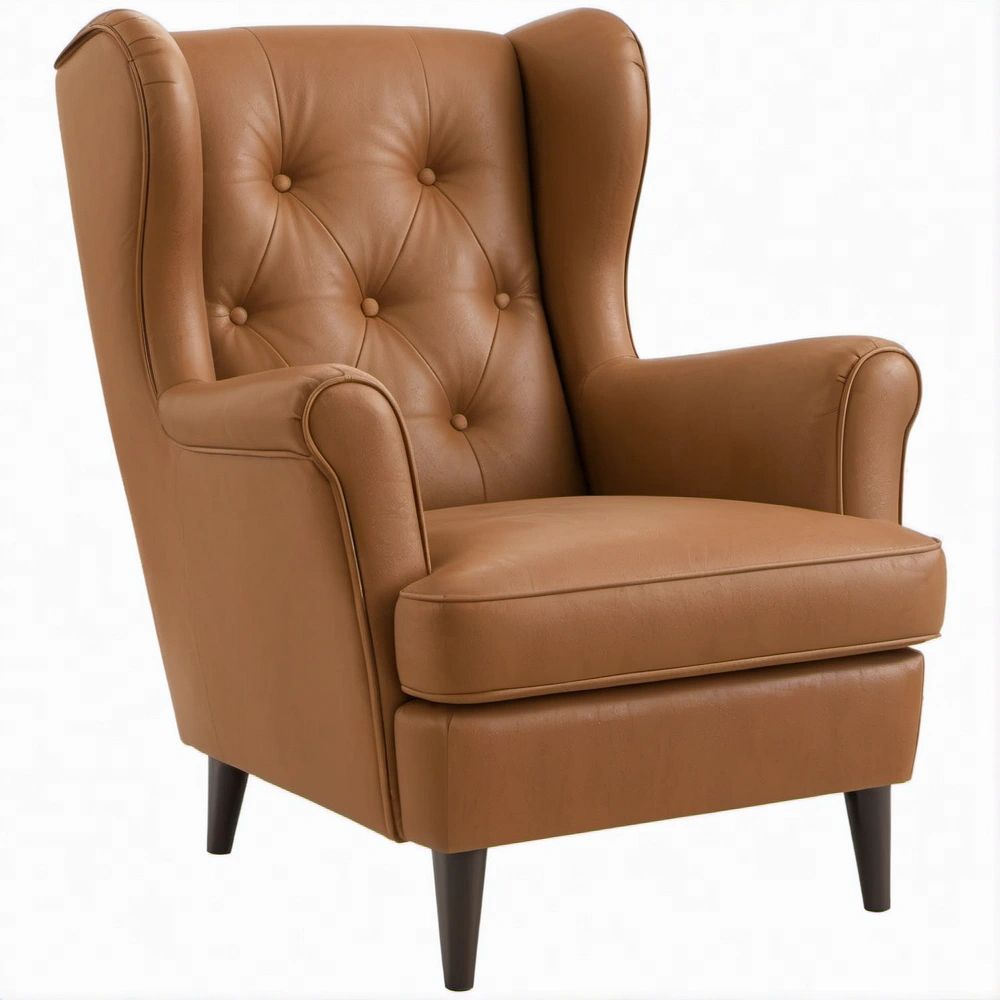 Poltrona a orecchioni cognac con schienale capitonné, 80 x 86 x 105 cm