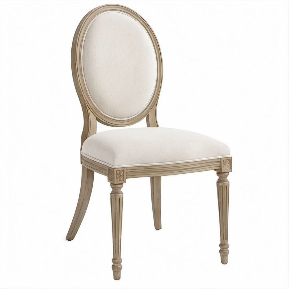 Sedia da pranzo classica in legno massello beige decapato con rivestimento beige, 50 x 55 x 100 cm