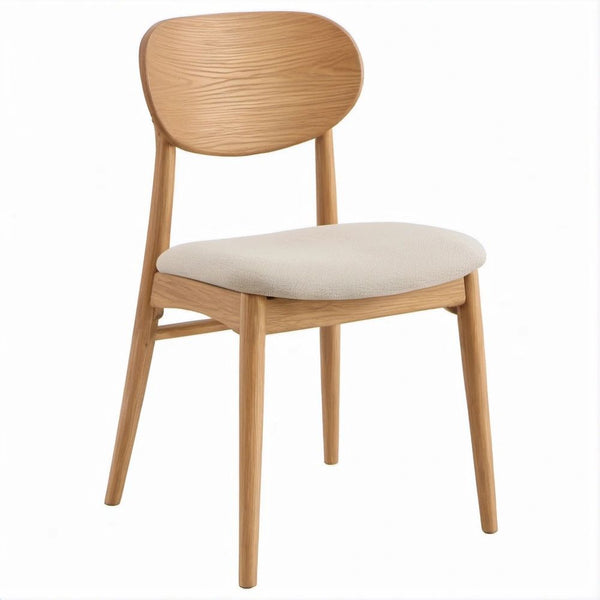 Sedia da pranzo in rovere naturale con seduta imbottita beige, 46 x 54 x 80 cm