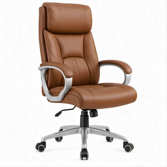 Sedia direzionale girevole in ecopelle marrone 68 x 70 x 118-128 cm