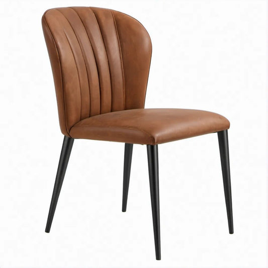 Sedia da pranzo marrone in pelle sintetica con schienale curvo e gambe nere, 48 x 58 x 88 cm
