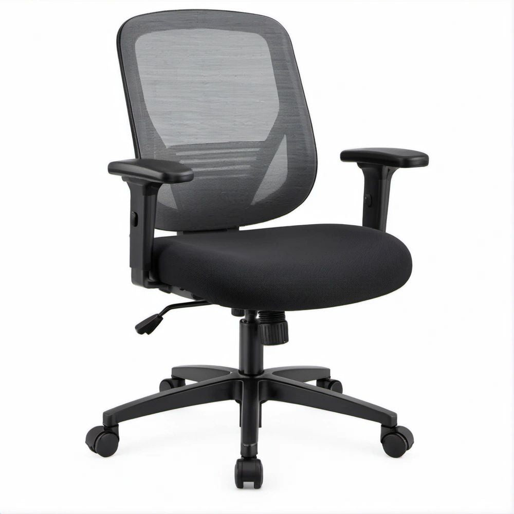 Sedia ergonomica girevole nera con schienale in rete e braccioli, 62 x 62 x 96-106 cm