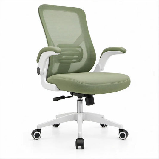 Sedia da ufficio girevole ergonomica verde salvia e bianca con schienale in rete, 62 x 62 x 92-102 cm