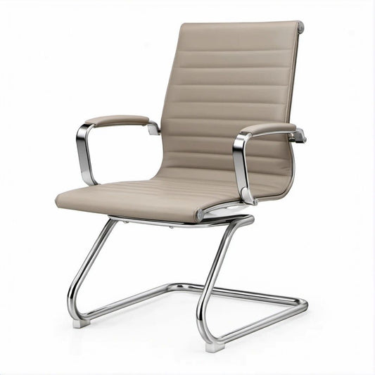 Sedia visitatore a slitta beige in similpelle PU con struttura cromata, 58 x 64 x 102 cm