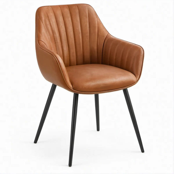 Sedia da pranzo con braccioli in similpelle marrone e gambe nere, 56 x 62 x 85 cm