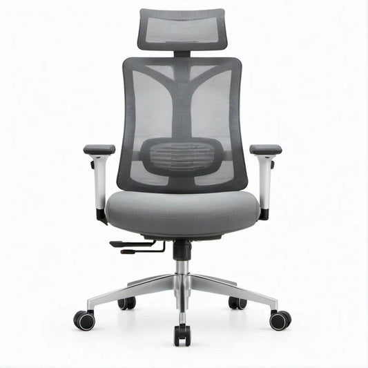 Sedia ergonomica da ufficio grigia con poggiatesta e supporto lombare, 65 x 65 x 118-128 cm