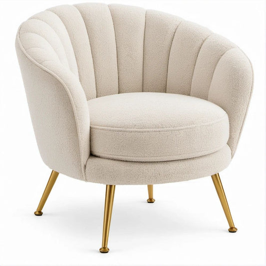 Poltrona lounge beige bouclé con gambe dorate in acciaio 76 x 76 x 78 cm