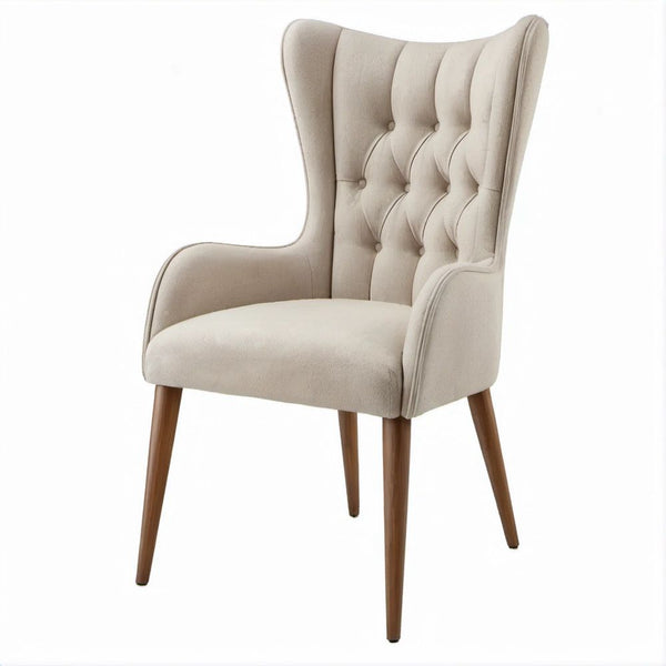 Sedia imbottita con braccioli e schienale alto capitonné Beige/Marrone, 60 x 65 x 105 cm