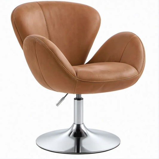 Poltrona girevole regolabile in pelle sintetica marrone, 68 x 70 x 88-100 cm