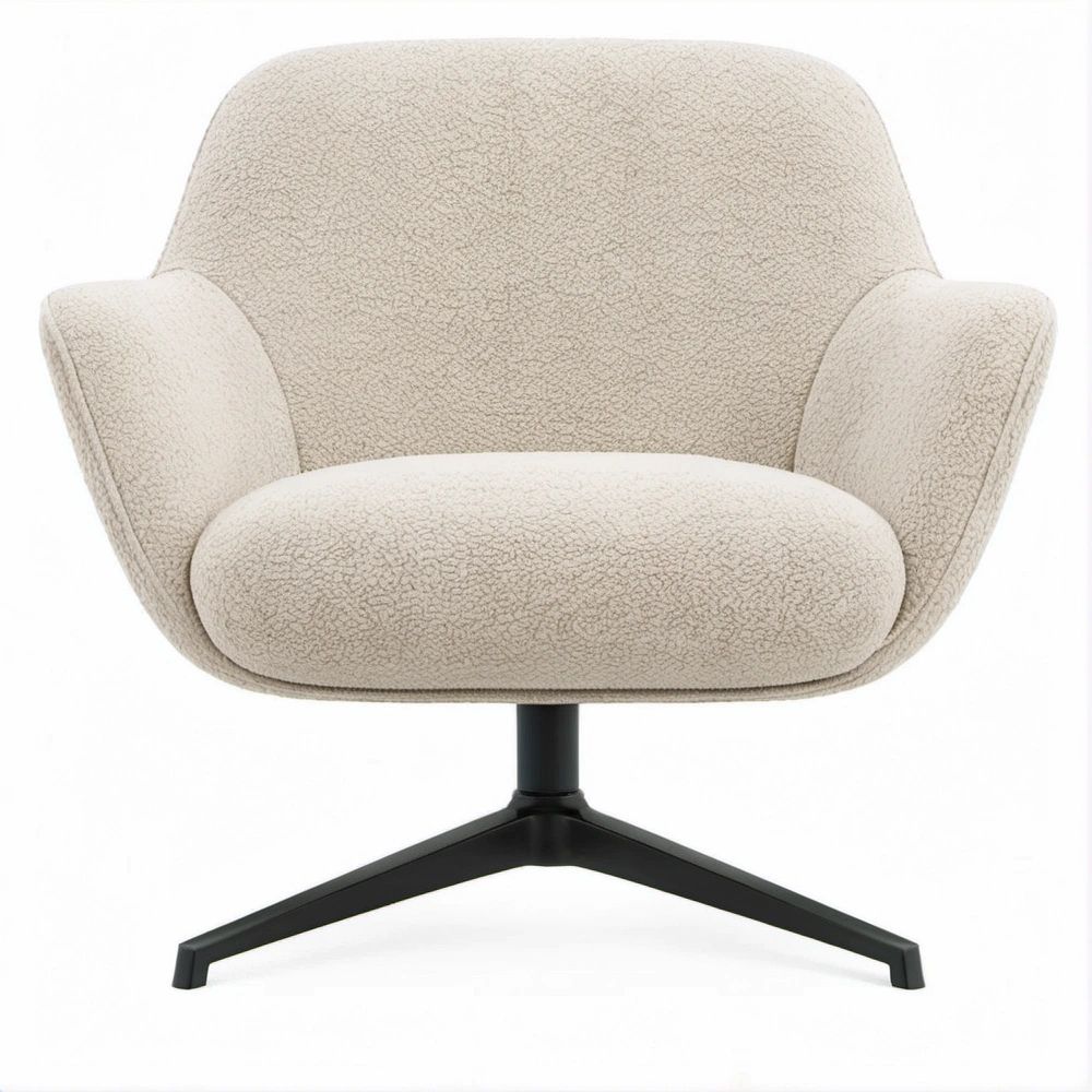 Poltrona lounge girevole in bouclé beige e nero 78 x 78 x 84 cm