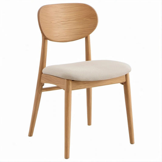 Sedia da pranzo in rovere naturale con seduta imbottita beige, 46 x 54 x 80 cm